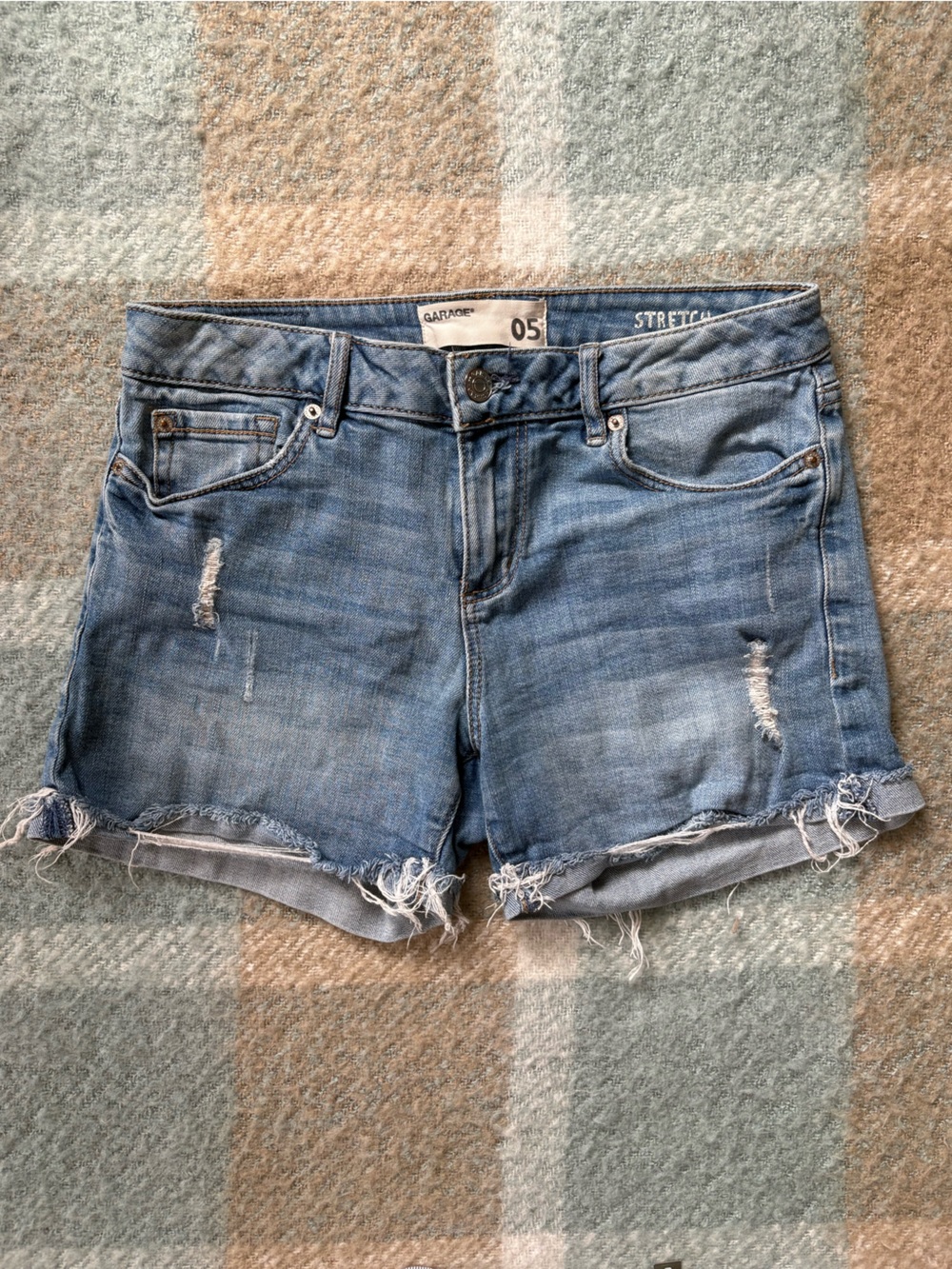 Garage Light Blue Distressed Denim Jean Shorts